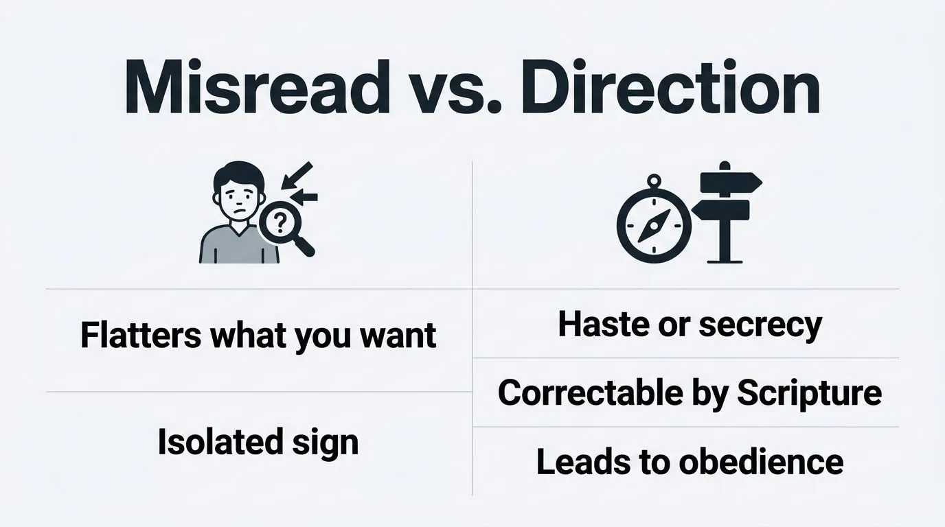 Side-by-side infographic comparing misread signs with clear, Spirit-led direction.