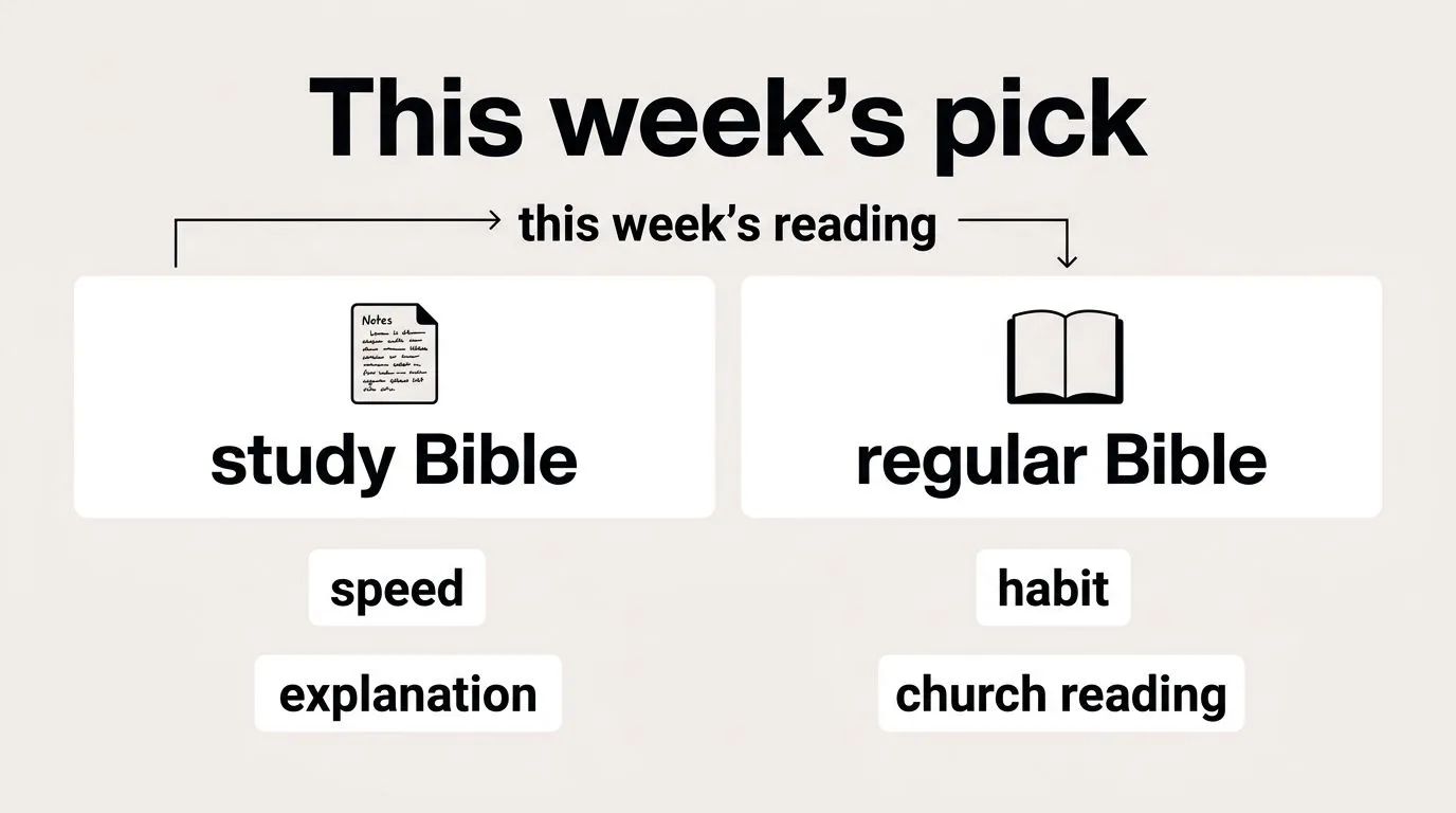 Comparison graphic to choose study Bible vs regular Bible for the week based on reading goals.