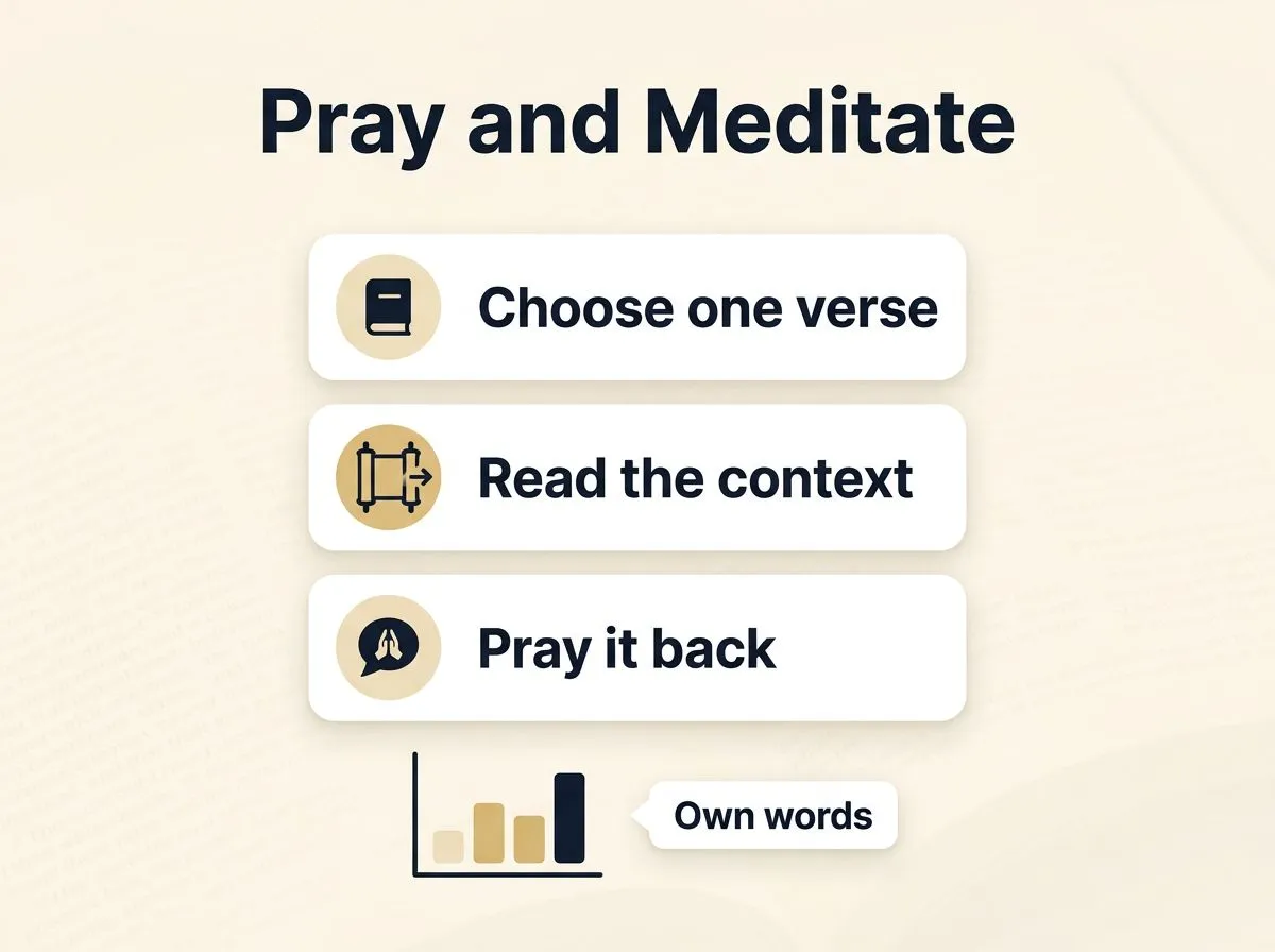 Infographic showing steps to pray and meditate on protection verses.