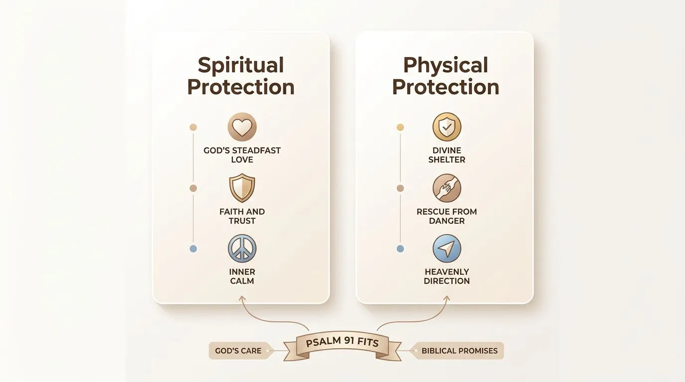 Infographic comparing spiritual and physical protection themes and how Psalm 91 connects.