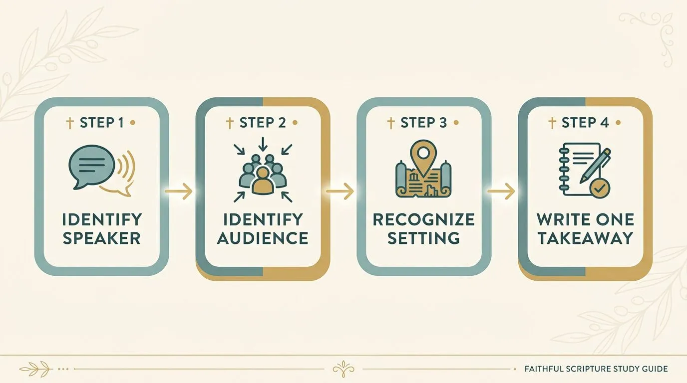 Infographic showing steps to read a Bible verse in context.